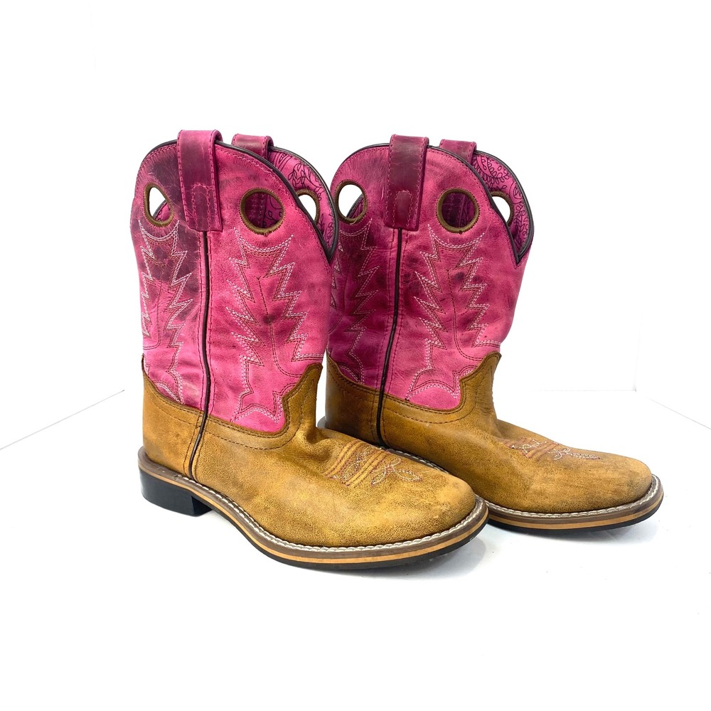 Smoky Mountain Boots Kids Pink Tan Leather Western Cowboy Boots Size‎ 2.5 R
